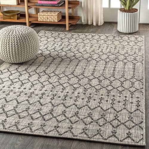JONATHAN Y Moroccan Geometric Indoor Outdoor Area Rug 6X9 Light Gray/Black, Ourika Textured Weave for Backyard, Patio, Porch, Easy-Cleaning, High Traffic, Pet-Friendly, Non-Shedding (SMB108E-6) - Image 4