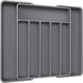 Aujen Silverware Organizer - Expandable Kitchen Drawer Organizer, Adjustable Utensil Organizer, Cutlery Tray for Forks, Knives, Multipurpose Kitchen Organizers and Storage Solution, Grey, Large
