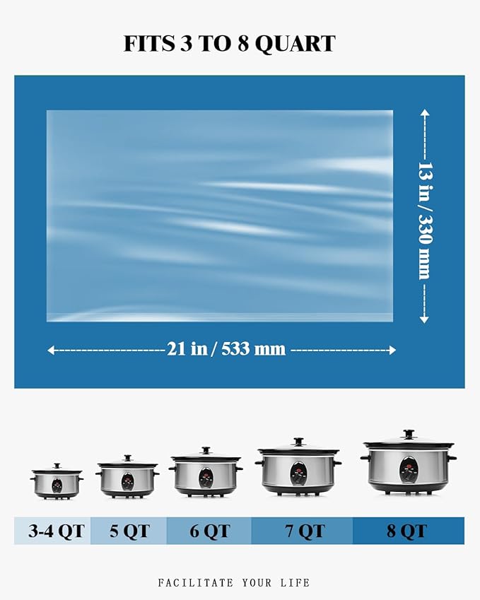 Slow Cooker Liners, 13“ x 21” 40 Cooking Bags, Large Disposable Pot Liners, Fits 3QT to 8QT Slow Cooker Cooking Plates, Multi-Purpose Liner Plastic Bags, BPA Free (2 Pack)