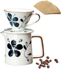 Ceramic Pour Over Coffee Maker Set, Ceramic Coffee Dripper with Single Hole, Coffee Pot & 100 Paper Filters for Home, Travel, Camping (1-2 Cup)