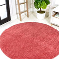 JONATHAN Y Haze Solid Low-Pile Red 4' Round Indoor Area Rug, Coastal,Bohemian,Minimalist,Classic, Easy-Cleaning for Living Room,Bedroom,Kitchen,Pet Friendly,Non-Shedding (SEU100E-4R) by JONATHANY