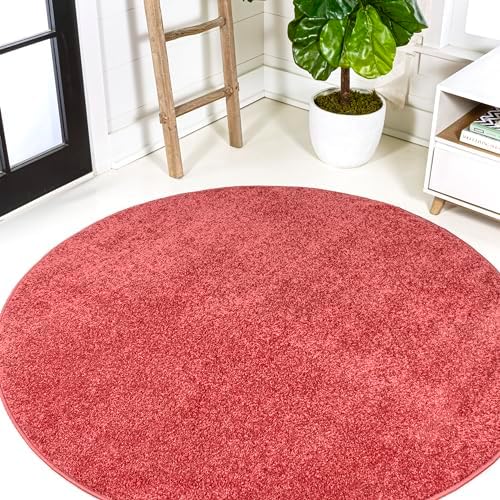 JONATHAN Y Haze Solid Low-Pile Red 5' Round Indoor Area Rug, Coastal,Bohemian,Minimalist,Classic, Easy-Cleaning for Living Room,Bedroom,Kitchen,Pet Friendly,Non-Shedding (SEU100E-5R) by JONATHANY