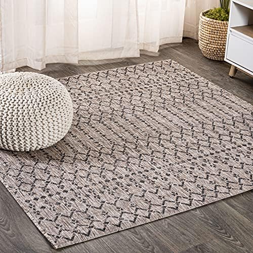JONATHAN Y Moroccan Geometric Indoor Outdoor Square Area Rug 6X6 Natural/Black, Ourika Textured Weave for Backyard, Patio, Porch, Easy-Cleaning, High Traffic Pet-Friendly, Non-Shedding SMB108D-6SQ by JONATHANY