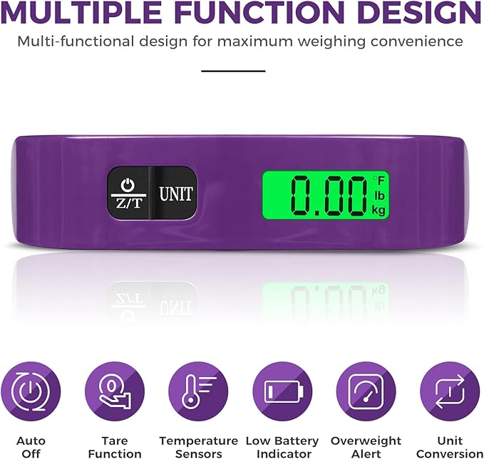 BAGAIL Digital Luggage Scale, 110lbs Hanging Baggage Scale with Backlit LCD Display, Portable Suitcase Weighing Scale, Travel Luggage Weight Scale with Hook, Strong Straps for Travelers