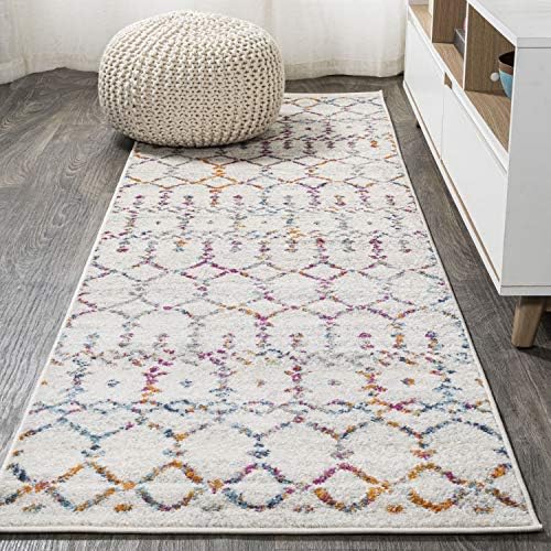 JONATHAN Y Boho Vintage Diamond Ivory/Multi Runner Rug 2X10 ft, Moroccan Hype for Living Room, Bedroom, Kitchen, Office, Easy-Cleaning, High Traffic, Pet-Friendly, Non-Shedding (MOH101E-210) by JONATHANY
