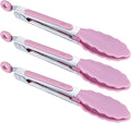 MSY BIGSUNNY Kitchen Food Tongs - 7" Mini Silicone Serving Tongs - Set of 3 (Pink)