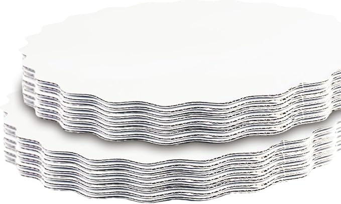 qiqee 8 Inch White Wave Cake Boards Round 50-Packs Circles Rounds Base Food-Grade Cardboard Wave Cake Plate（Thinner But Stronger）