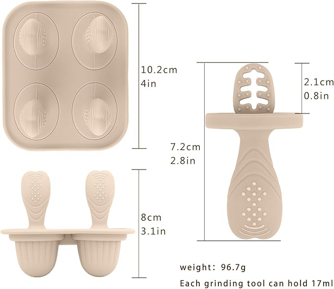 Silicone Baby Ice Pop Molds with Easy-Grip Handles, 4-Cavity Frozen Treat Tray for Toddlers, Mini Popsicle Maker for Teething Relief, Fruit Puree & Breastmilk Snacks (Beige)