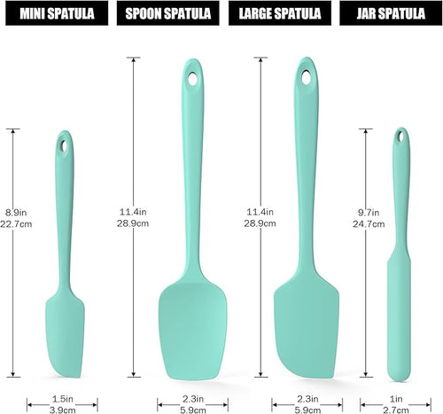 4-Piece Silicone Spatula Scrapers: Doosu 600°F Heat Resistant Food Grade Kitchen BPA Free Rubber Baking Cooking Tool Nonstick Utensil Set for Mixing, Scraping, Folding, Stirring, Serving (Aqua Sky)