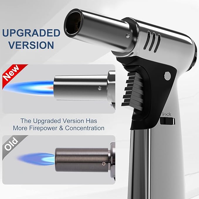 Butane Torch, Butane Refillable Kitchen Cooking Torch, Torch Lighter with Safety Lock And Adjustable Flame For BBQ, Baking, Brulee Creme, Crafts and Soldering(Butane Gas Not Included)