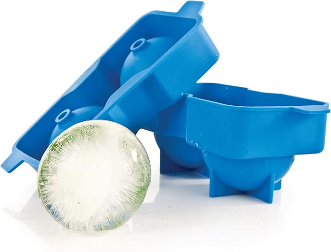 True Neptune Sphere Ice Cube Mold - Food-Safe Silicone Large Craft Ice Ball Maker Mold for Cocktails - 2.25 Inch Ice Spheres, Blue, 2-Piece Set of 1