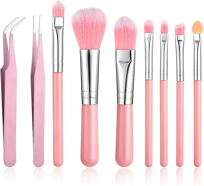 9 Pieces Candy Cookie Decoration Brush, Cake Decorating Tool Set Pastry Brush and Stainless Steel Pasta Tweezers or Baking Fondant DIY Cake Sugar(Pink Color)