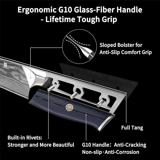 Chef Knife,8inch Damascus knife,67-Layer High Carbon Stainless Steel Kitchen Knife,Professiona Sharp Cutting Knives with Ergonomic G10 Blue Black Handle,Gift Box for Home and Kitchen Birthday Gift