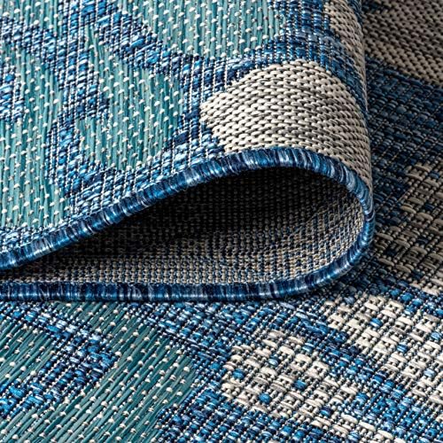 JONATHAN Y Floral Textured Weave Indoor Outdoor Round Area Rug 8 Ft Navy/Aqua, Zinnia Modern for Backyard, Patio, Porch, Easy-Cleaning, High Traffic, Pet-Friendly, Non-Shedding (SMB110C-8R) - Image 5