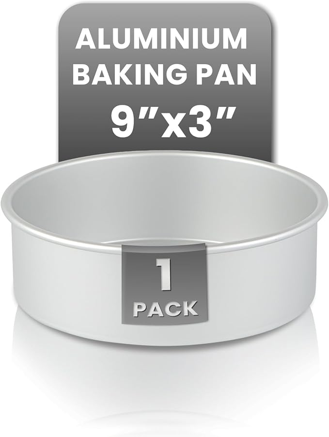 Restaurantware-Met Lux 9 x 3 Inch Straight-Sided Baking Tin, 1 Round Cake Pan - Oven-Ready, Freezable, Anodized Aluminum Round Baking Pan, Greaseproof, For Layer Birthday Cake