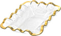 Annieglass Ruffle 10.75 x 13.5 Inch Rectangular Bowl with 24k Gold, Timeless Glass Tableware for all Occasions, Made in the USA