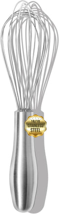 8" Whisk, Ergonomic Handle, Dishwasher Safe 18/10 Stainless Steel Whisk, Professional Kitchen Metal Wisk, Perfect for Whisking, Blending, Beating, and Baking