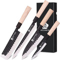 WILDMOK Left Handed 4pcs Knife Set GYUTO Sashimi Sushi Knife Sets for Left Handed, Fish Filleting Chef Knife for Kitchen German Steel Blade & Traditional Wooden Handle
