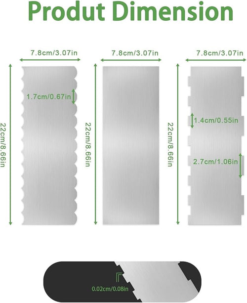 3PCS Stainless Steel Cake Scraper Set, Icing Scraper & Icing Smoother for Cake Decorating, Frosting Scraper Tools, Alisador de Pasteles for Buttercream & Baking