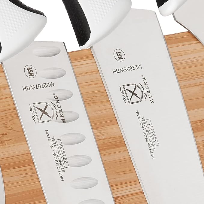 Mercer Culinary Millennia 5-Piece Magnetic Board Set, Bamboo, White Handles (M21981WBH)