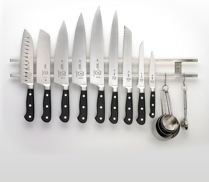 Mercer Culinary 24" Magnetic Knife Bar with 6 S Hooks, 24 Inch x 2.4 Inch x .9 Inch, Stainless Steel