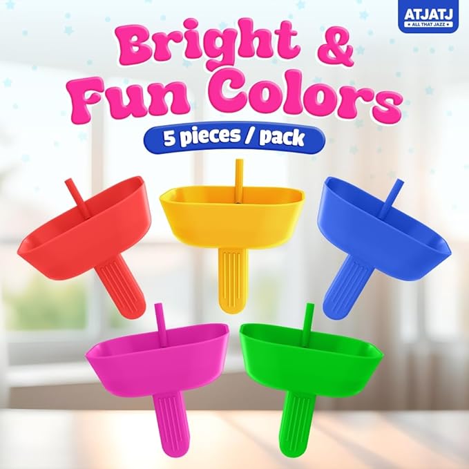 5 pcs Drip Free Popsicle Holders for Kids, Reusable Silicone Ice Cream Holder With Straw, Mess Free Popsicle Drip Catcher for Toddlers, Dishwasher Safe BPA Free, Fit Standard Stick Ice Pop (5 Colors)