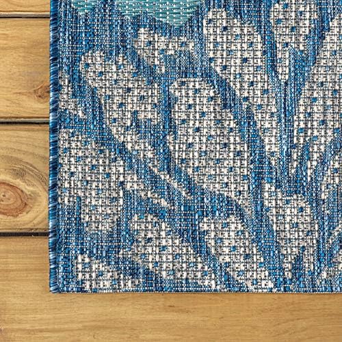 JONATHAN Y Floral Textured Weave Indoor Outdoor Area Rug 5X8 Navy/Aqua, Zinnia Modern for Backyard, Patio, Porch, Easy-Cleaning, High Traffic, Pet-Friendly, Non-Shedding (SMB110C-5) - Image 5