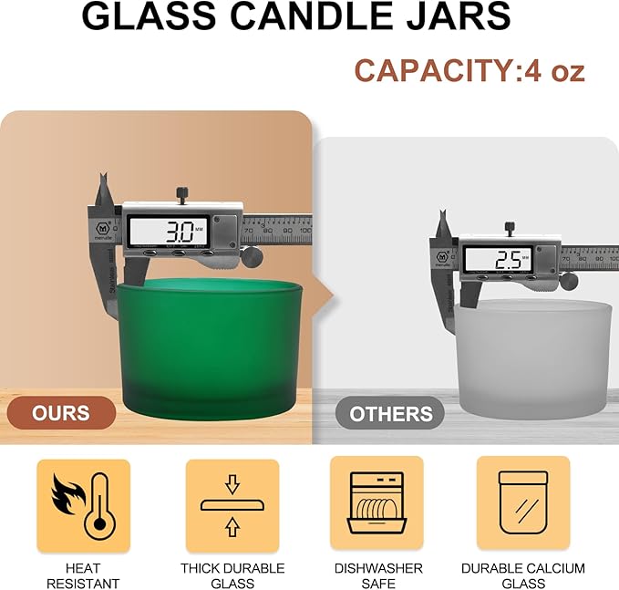 SHOWIN Thick Candle Jars for Making Candles 16 Pcs, 4 OZ Empty Jars with Wood Lids for Candle Making, Sample Container - Dishwasher Safe, Frosted Green