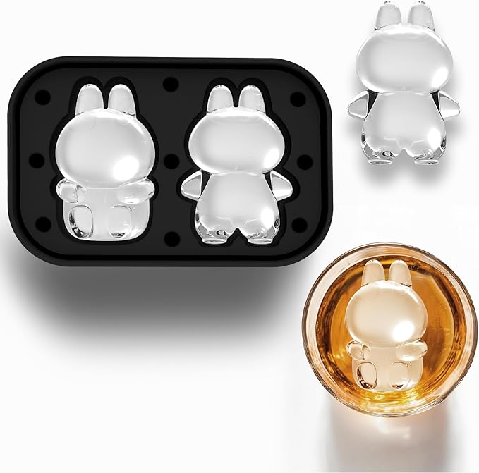 3D Rabbit Shapes Ice Cube Mold Silicone Large Ice Cube Molds 2.5 inch Animal Ice Cube Tray for Cocktails, Bourbon,Brandy, Whiskey Gifts for Men (Black)