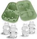 3D Rabbit Shapes Ice Cube Mold Silicone Large Ice Cube Molds 2.5 inch Animal Ice Cube Tray for Cocktails, Bourbon,Brandy, Whiskey Gifts for Men (Green)