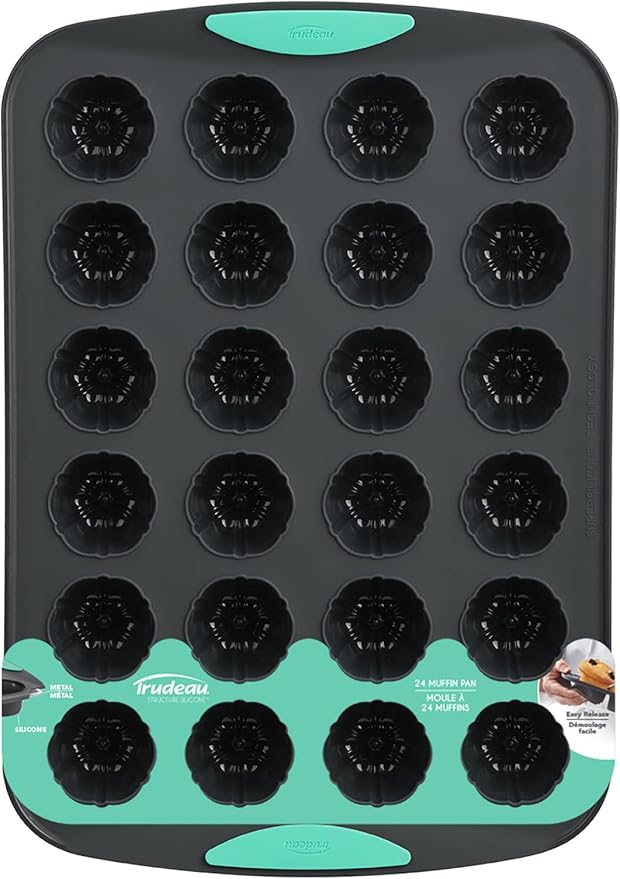 Trudeau Cupcake & Muffin Pan – 24-Count Mint Silicone Bakeware, Nonstick BPA-Free Mold for Cupcakes, Muffins, Mini Cakes & Brownies – Oven, Freezer & Dishwasher Safe