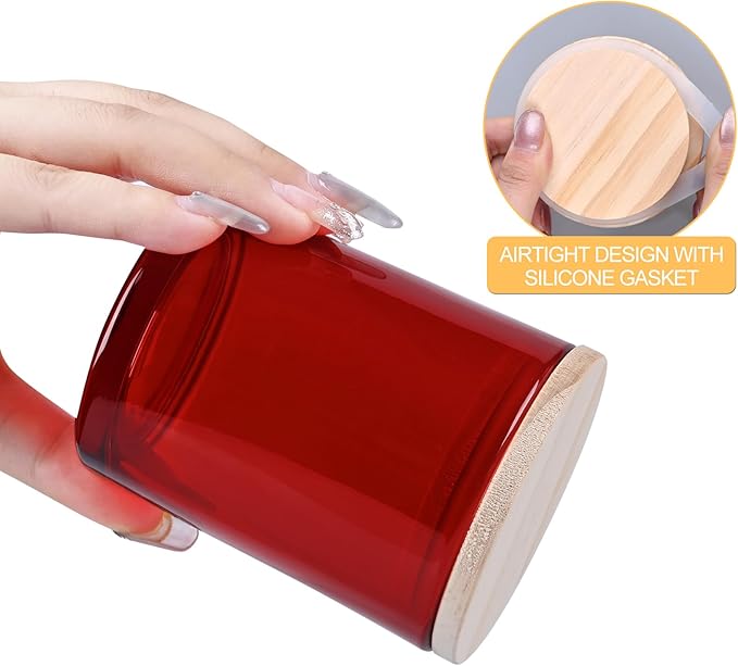 SHOWIN Thick Candle Jars for Making Candles 16 Pcs, 7 OZ Empty Jars with Wood Lids for Candle Making, Sample Container, Red