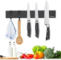 Dmore magnetic knife holder for wall—with 2 hooks, No Drilling 10 Inch black knife magnetic strip, Powerful knife magnet rack, include Adhesive Tape and screws for Knives, Utensils, and Tools
