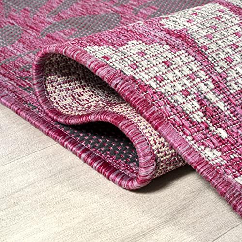 JONATHAN Y Floral Textured Weave Indoor Outdoor Area Rug 5X8 Fuchsia/Light Gray, Zinnia Modern for Backyard, Patio, Porch, Easy-Cleaning, High Traffic, Pet-Friendly, Non-Shedding (SMB110F-5) - Image 5