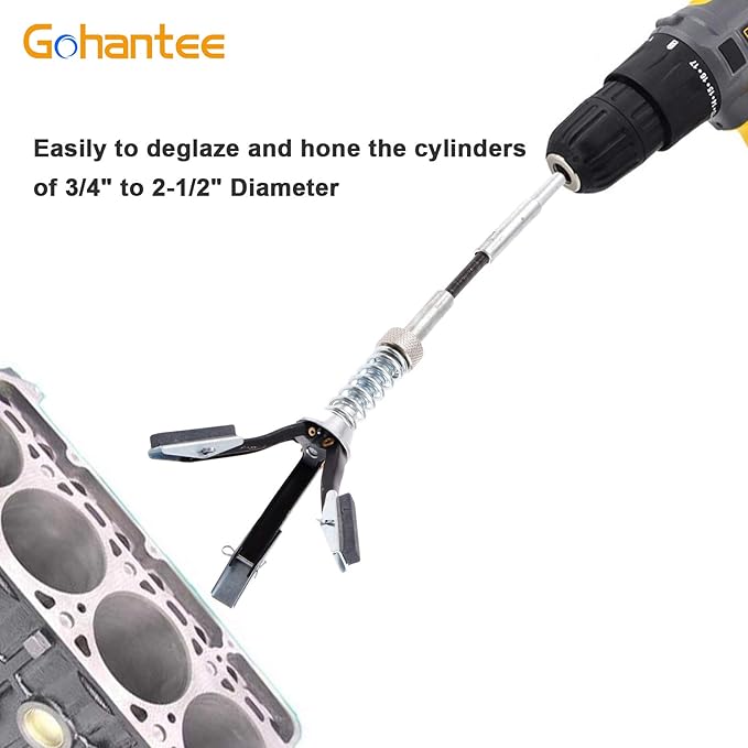 Engine Cylinder Hone Adjustable Deglazer 3/4" to 2-1/2" Diameter with 3-Piece 1-1/8" Long Stones 220 Grit