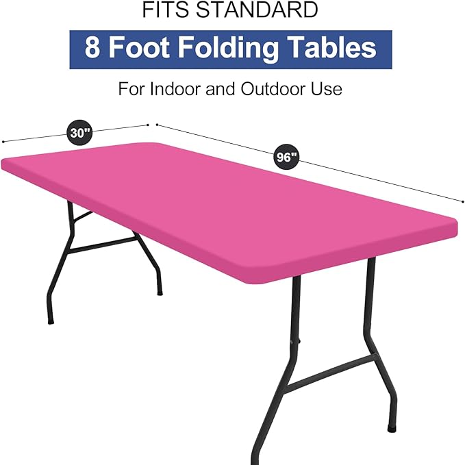 homing Rectangle Table Cloth Cover, Waterproof Polyester Elastic Fitted Tablecloth, Fits for 8 Foot Folding Tables, Washable Table Protector for Picnic, Camping, Outdoor (Rose Pink, 30" x 96")