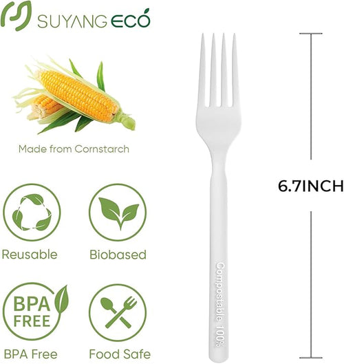 300 Count Compostable Forks Bulk No Plastic Forks Heavy Duty Biodegradable Forks Eco Friendly Cutlery for Lounge Party Wedding Picnic Camping