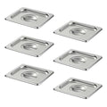 Hotel Pan Lids 6 Pack– Fits 1/6 Size Stainless Steel Steam Table Pans, Anti-Jam Food Pan Cover for Catering, Buffet Use, Kitchen Prep