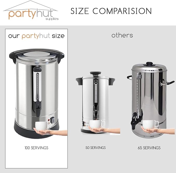 100-Cup XL Commercial Coffee Urn | Stainless Steel Coffee Maker Hot Beverage Dispenser for Catering & Events | Extra Large Commercial Size Coffee Brewer Broiler