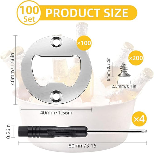 100 Set DIY Bottle Opener Hardware - Stainless Steel Metal Bottle Opener Insert Kits (Silver, 100 Set)