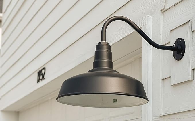 Steel Lighting Co. Gardena Barn Light | Outdoor Wall Mounted | 16" Dome | 16" Gooseneck | Farmhouse Light Made in America | Dark Bronze Exterior/Brass Interior