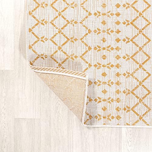 JONATHAN Y Moroccan Geometric Indoor Outdoor Round Area Rug 5 Ft Cream/Yellow, Ourika Textured Weave for Backyard, Patio, Porch, Easy-Cleaning, High Traffic, Pet-Friendly, Non-Shedding (SMB108J-5R) - Image 3