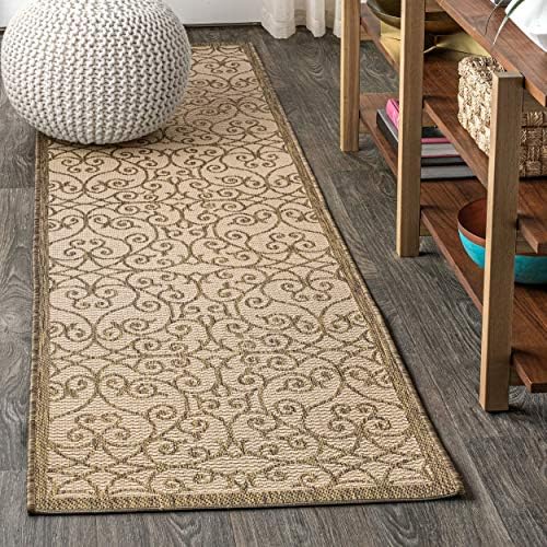 JONATHAN Y Vintage Filigree Indoor Outdoor Runner Rug 2X8 Beige/Brown, Madrid Textured Weave for Backyard, Patio, Porch, Easy-Cleaning, High Traffic, Pet-Friendly, Non-Shedding (SMB107B-28) by JONATHANY