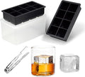 Bangp Large Ice Cube Tray with Bin and Tongs,2 Pack Large Size Silicone Ice Cube Trays for Whiskey, Big Square Ice Cube Molds Making 16 Giant Ice Cubes for Whiskey Cocktails Bourbon