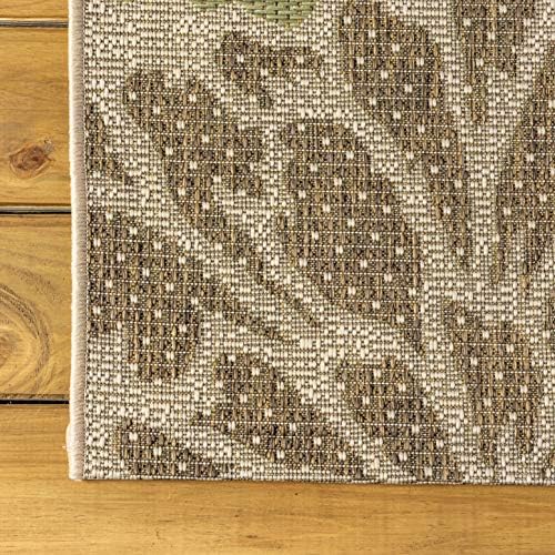JONATHAN Y Floral Textured Weave Indoor Outdoor Round Area Rug 4 Ft Sage/Brown, Zinnia Modern for Backyard, Patio, Porch, Easy-Cleaning, High Traffic, Pet-Friendly, Non-Shedding (SMB110A-4R) - Image 6