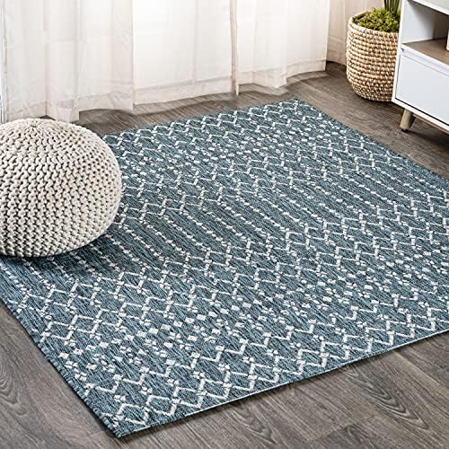 JONATHAN Y Moroccan Geometric Indoor Outdoor Square Area Rug 5X5 Teal/Gray, Ourika Textured Weave for Backyard, Patio, Porch, Easy-Cleaning, High Traffic, Pet-Friendly, Non-Shedding (SMB108C-5SQ) by JONATHANY