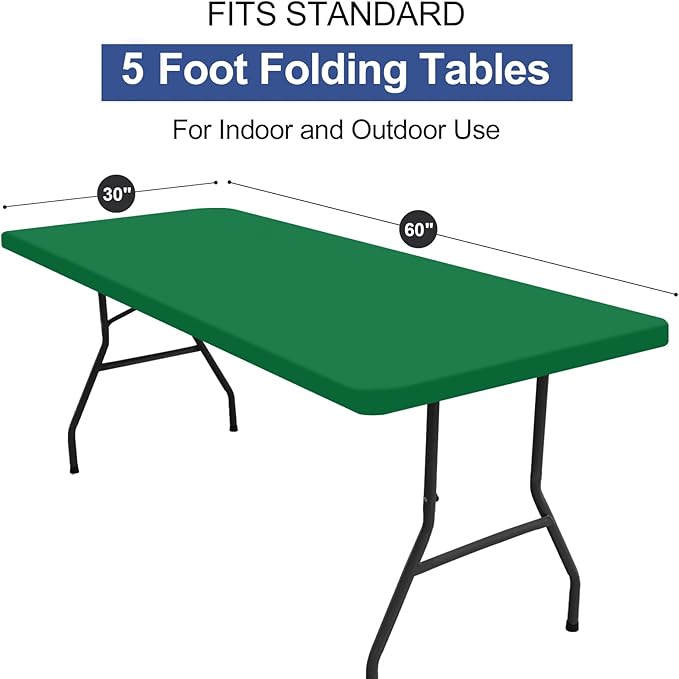 homing Rectangle Table Cloth Cover, Waterproof Polyester Elastic Fitted Tablecloth, Fits for 5 Foot Folding Tables, Washable Table Protector for Christmas, Holiday, Party (Hunter Green, 30" x 60")