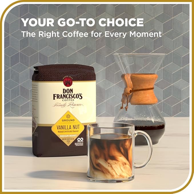 Don Francisco's Vanilla Nut Ground Coffee, Medium Roast – Flavored 100% Arabica, 20 oz Bag, Premium Coffee for Drip, Pour Over & French Press