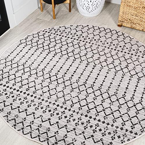 JONATHAN Y Moroccan Geometric Indoor Outdoor Round Area Rug 6 Ft Cream/Black, Ourika Textured Weave for Backyard, Patio, Porch, Easy-Cleaning, High Traffic, Pet-Friendly, Non-Shedding (SMB108I-6R) by JONATHANY