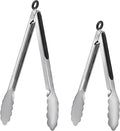 ALLTOP Metal Cooking Tongs,Stainless Steel Food Tong with No-slip Silicon and Locking Ring for Kitchen - 9 &12 inch,Set of 2-Black